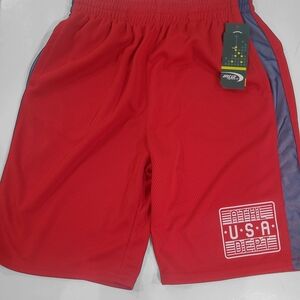 Red Athletic Shorts with Elastic Waistband and USA Logo